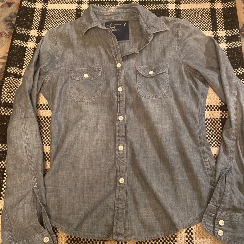 American Eagle Size Small Fitted Button Down Deni… - image 1